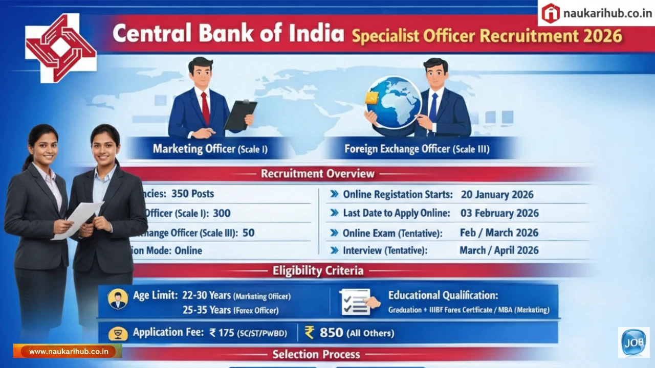 Central Bank of India SO Recruitment 2026: 350 Specialist Officer Vacancies, Apply Online